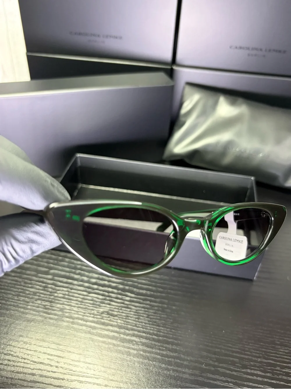 Carolina Lemke Green Cat Eye Sunglasses for Women